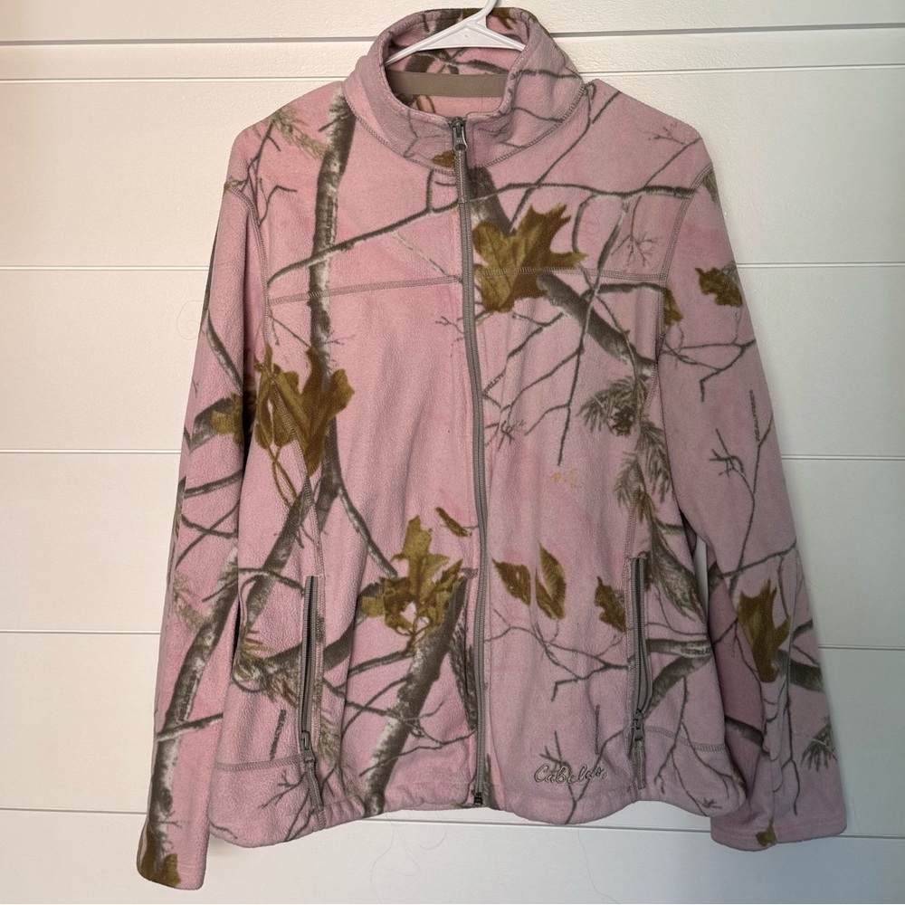 Cabela's Pink and Brown Camouflage Fleece Jacket, Women’s L